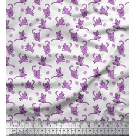 Soimoi Purple Cotton Jersey Fabric Wool & Cat Animal Print Fabric BTY 58 Inch Wide
