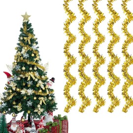 12 m Christmas Tinsel Garland, Metallic Tinsel Garlands, Christmas Decoration, Christmas Tree Hanging Decorations for Christmas, for Christmas Party, Indoor and Outdoor Decoration (Gold)