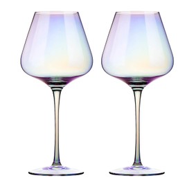Red Wine Glasses - Lead Free Crystal Glass, 23 oz. Large Bowl, Long Stemmed Glassware - For Wine Tasting, Birthday, Anniversary or Wedding Gifts – Set of 2, Iridescent