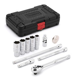 EMENTOL 11PCS 3/8" Drive Socket Accessory Set, SAE/Metric, 6 Point Spark Plug Sockets, Universal Joint, Extension Bar, Ratchet Wrench, Spark Plug Gap Gauge