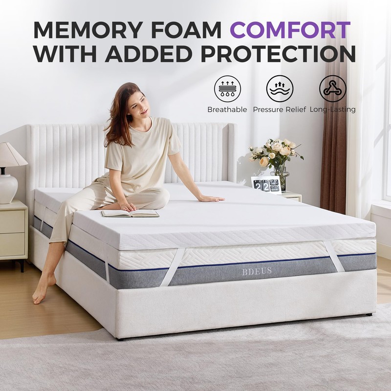 BDEUS King Size 2 Inch Gel Memory Foam Mattress Topper