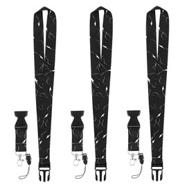 Badge Lanyards for Women, Black Marble Lanyard with Swivel Lobster Clasp, Neck Strap with Removable Buckle, Lanyards for Keys, Phone, ID Card Holder, Black