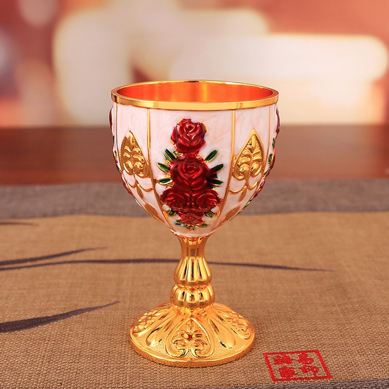 Gold Chalice 4 Inch High Zinc Alloy Retro Embossed Flower