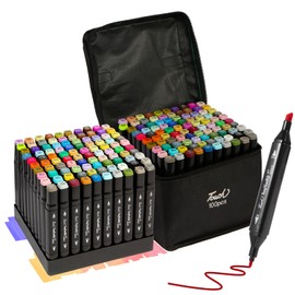 Hyrrt 100 Colors Dual Tips Alcohol Markers, Permanent Sketch Art Markers Pens Set with Pen Holder for Kids Adults Coloring,Painting, Sketching, Illustrations