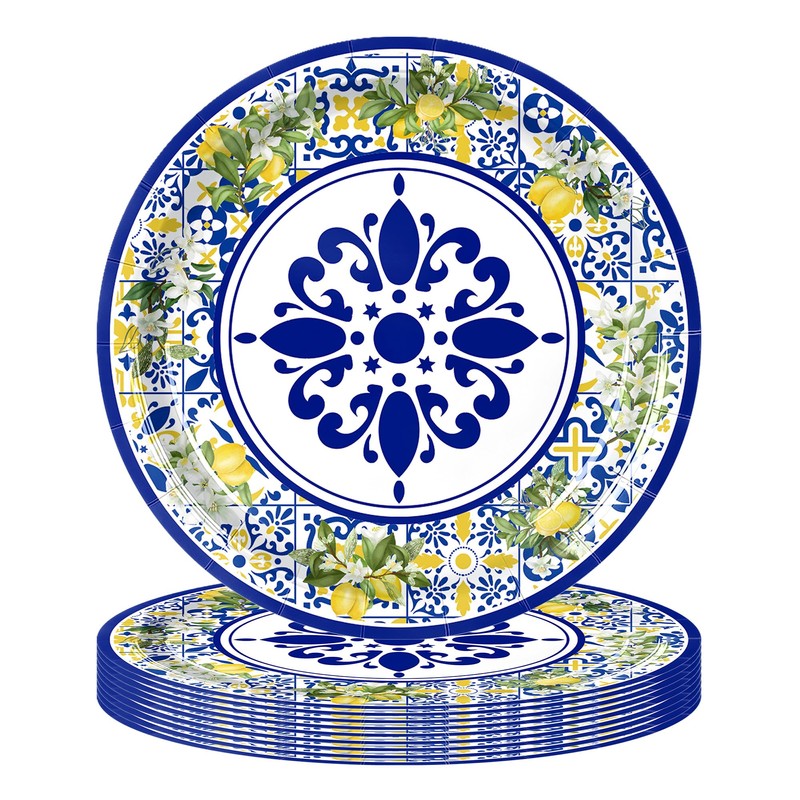 ZRLABL Lemon Floral Disposable Paper Plates, 40 Pack, 9 Inch