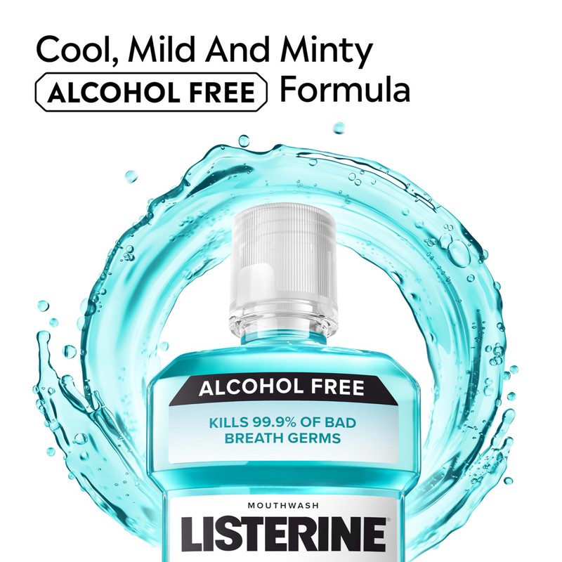 Listerine Cool Mint Alcohol Free Mouthwash, Oral Rinse Kills 99.9%