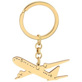 RAIDIN Stainless Steel 18k Gold Silver Plated Key Ring Aeroplane Key Ring for Men or Women Girls Car Handbag Key Accessories, Gold-106, M