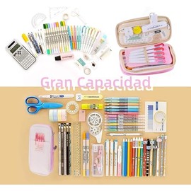 LSXD Estuche para Lápices de Grande Capacidad, Lapiceras Organizadoras Expandible, Lapiceras Escolares Aesthetic para Niños, Cartucheras Portátil Oficina Bolsa para Lapices/Colores/Maquillaje(Rosa)