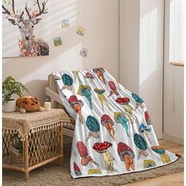 Funny Mushroom Butt Throw Blanket, Fun Cute Sexy Butt 70S 80S Fleece Flannel Blanket， Hippie Psychedelic Aesthetic Colorful Unique Cool Soft Blanket for Bed Couch Sofa 50"X60"