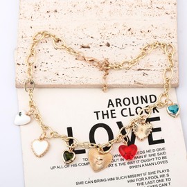 SORGERLY Chunky Heart Charm Necklaces for Women - Gold Different Heart Pendents Link Chain Jewelry Gift (Colorful)