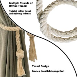 4 Stück Vorhangseil Raffhalter, Baumwolle Handgewebt Gardinenhalter Curtain Tiebacks Beige, Vorhanghalter Vorhang Raffhalter, Gardinenraffer für Schlafzimmer Office Wohnzimmer, 80 cm Länge