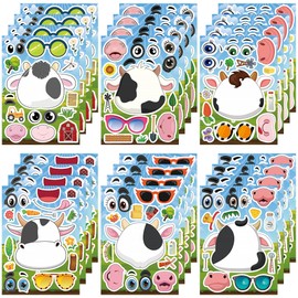 Dorgua Farm Cows Make-a-face Sticker, Make A Farm Cows Stickers for Kids, DIY Craft Cows Stickers Face Stickers, Make Your Cows Farm Sticker for Party Supplies Gifts, 6 Designs 24 Sheets