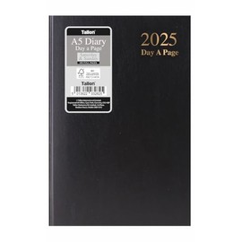 2025 A5 Page a Day Hardback Diary with Full Page Saturday Sunday - Black