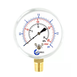 CARBO INSTRUMENTS 2-1/2" Capsule Diaphragm Pressure Gauge 3 PSI 1/4" NPT Low Mnt, Adjustable Zero