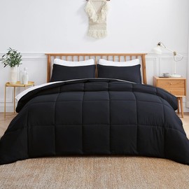 MAPLE DOWN Soft Super King Size Comforter Duvet Insert-Down Alternative Comforter Quilted with Corner Tabs-Lightweight Fluffy Breathable Machine Washable (Black, 120“x120“)