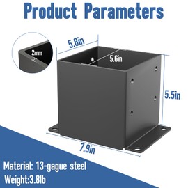 6x6 Post Base 4 Pcs, Heavy Duty Anchor With Anti-Corrosive Partition, Inner Size 5.6"x5.6", 13 Gauge Thick Solid Steel, Rust-Proof Powder-Coated Wood Fence Brackets for Support Deck, Pergola
