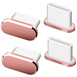 Type-C Cap Connector Cover Metal Rubber Sandproof Dustproof Protective Cover Charging Port Connector Dust Plug for Smartphones 4pcs (Rose Gold)