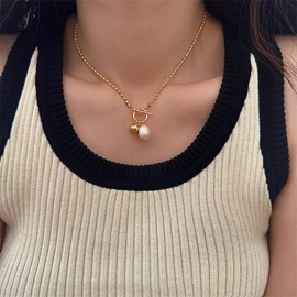 Pearl Necklace for Women Dainty Round Pearl Pendant Necklace Trendy Pearl Necklace Simple Wedding Prom Bridal Pearls Jewelry Gifts