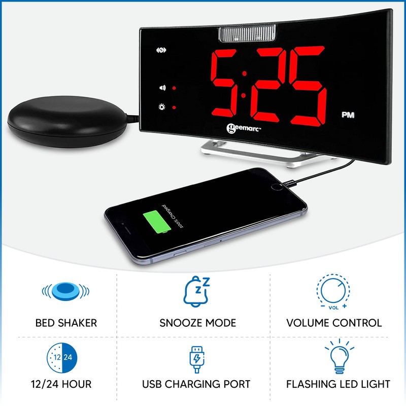 Geemarc Wake n’ Shake Curve Extra Loud Alarm Clocks for