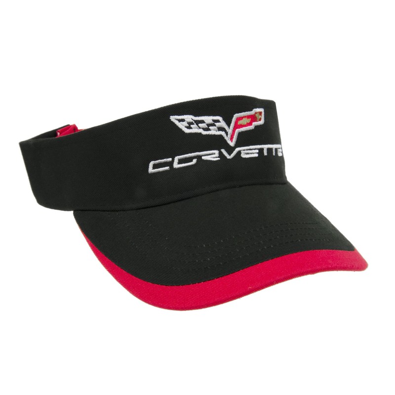 Corvette C6 Black Deluxe Chino Cotton Visor with Red Piping