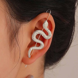 Allereyae Vintage Snake Stick Earring Punk Snake Earrings Silver Snake Ear Wrap Earring Serpent Ear Wrap Crawler Earring Jewelry for Women (Silver)
