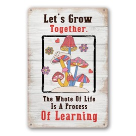 Mushroom Metal Tin Sign 70s Retro Home Decor Vintage Mushroom Kitchen Decor Groovy Hippie Slogan Mushroom Let Is Grow Together Tin Signs Groovy Room Wall Art Decor Motivational Positive Inspirational Quotes Decor For Home Kitchen Bathroom Coffee Bar Wall