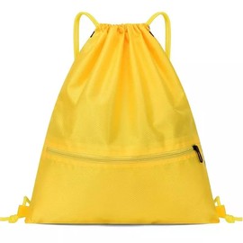 FATASH Large Drawstring PE Bag with Zipper Pocket, Waterproof Swimming & Gym Bag, Kids & Adult Unisex Design, Rucksack For School, Outdoor, Sports & Travel Yellow