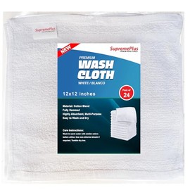 SupremePlus Economy White Wash Cloth Towels 12x12 – Washcloth Towel for Bathroom, Kitchen, Gym, Hotel & Salon, Multipack Washcloths/Facecloths, Reusable Inexpensive Cleaning Rags (24)