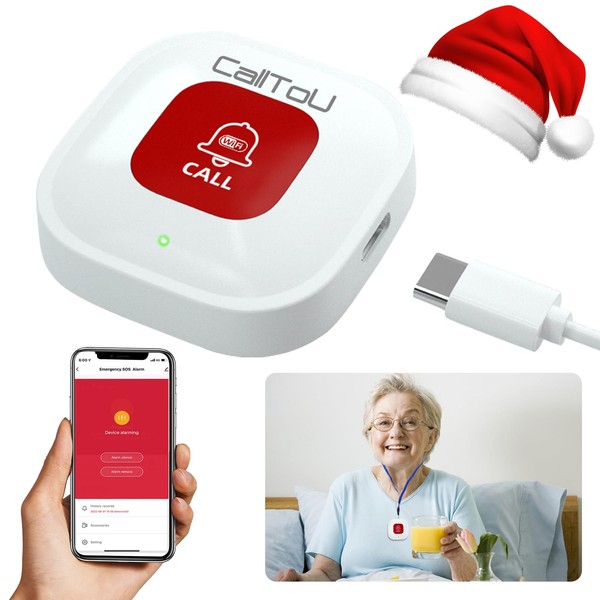 CallToU Smart Caregiver Pager WiFi Wireless Call Button Rechargable Alert System Emergency Button for Elderly Seniors Disabled at Home 1 SOS Panic Button (Only 2.4GHz Wi-Fi)