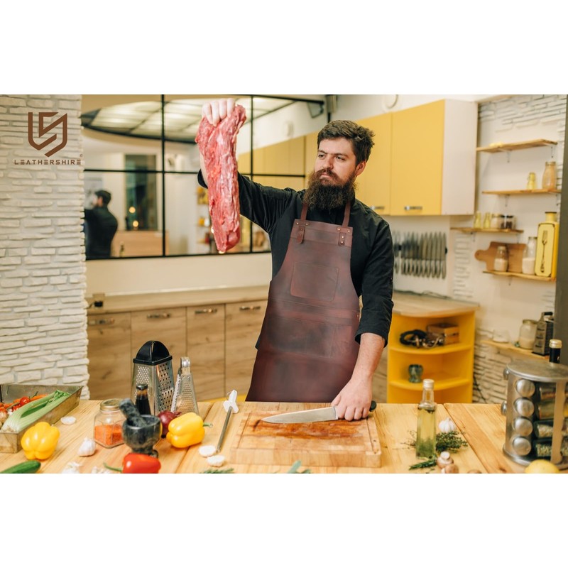 Dark Brown Full Grain Leather Apron Butcher Apron -Cook Apron