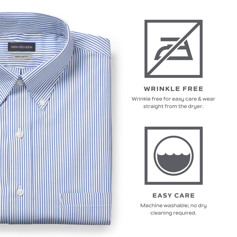 Van Heusen mens Regular Fit Pinpoint Stripe dress shirts, Blue,
