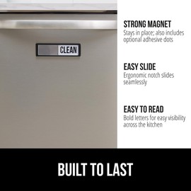 GORILLA GRIP Strong Dishwasher Magnet Clean Dirty Sign, Large Letters for Easy Read, Optional Adhesive Sticker for Non-Magnet Surfaces, Non-Scratch Sliding Dish Washer Magnets, Kitchen Decor, Black