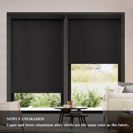 AOSKY Blackout Roller Shades Cordless Blinds for Windows, Free-Stop Shades with Valance, Thermal Insulated Fabric, UV Protection, Natural Woven Blinds for Home and Office (35" W x 72" H, Black)