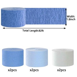 We Moment We Moment Dusty Blue Light Blue White Crepe Paper Streamers 1.8 Inch Widening 6 Rolls, 82 Feet per Roll for Birthday, Baby Shower, Wedding Party Decorations