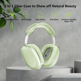 Aircawin for AirPods Max Case Clear,3 in 1 Clear Soft TPU Ear Cups Case Cover/Ear Pad Case Cover/Headband Cover for Airpods Max Case Cover,Case for AirPod Max Headphone Accessories-Green
