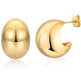 Chunky Gold Hoop Earrings for Women, 18K Thick Gold Hoop Earrings for Girls│Chunky Teardrop Ball Gold Hoops│Lightweight Gold Plated Waterdrop Hollow Moon Open Hoops Earrings Jewellery