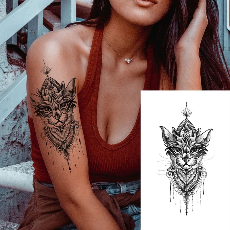 32Sheets Women Temporary Tattoo Sticker,Henna Feather Mandala Datura Flowers Temp