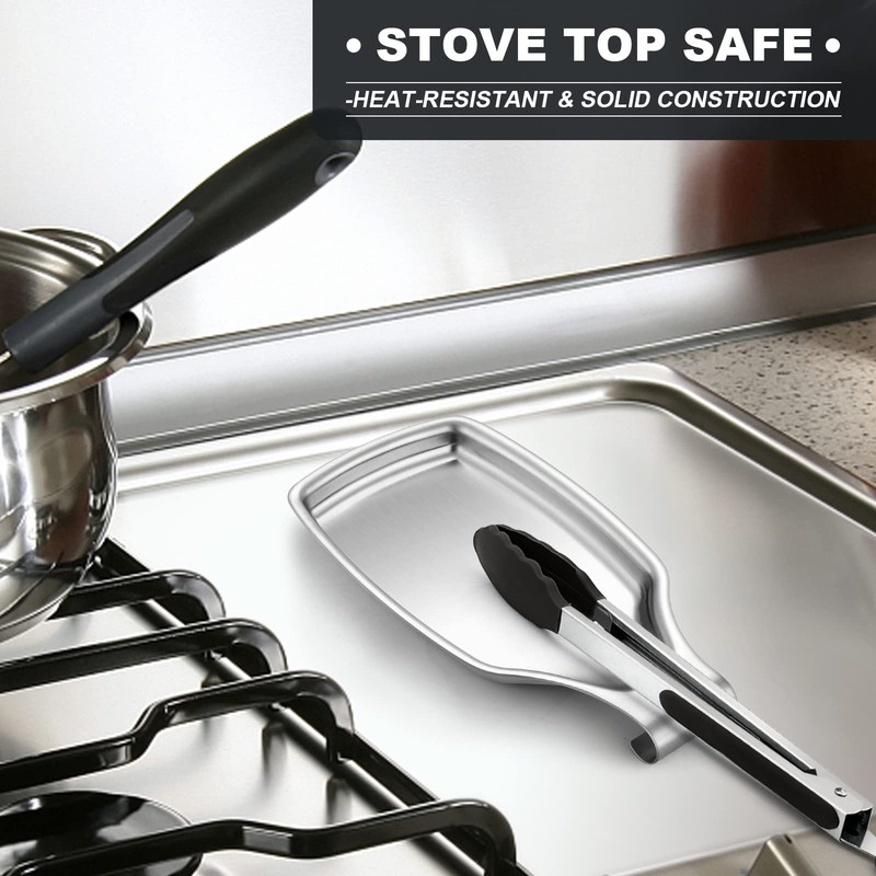 E-far Spoon Rest for Stove Top, 2-Piece Stainless Steel Spoon
