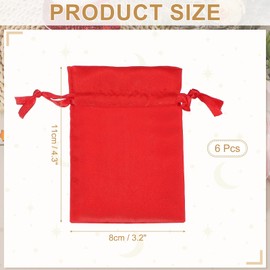 PATIKIL 3 x 4 Inch Satin Bags with Drawstring, 6 Pcs Silk Drawstring Gift Bag Wedding Favor Pouch for Jewelry Candy Christmas Party Graduation Birthday Easter, Red