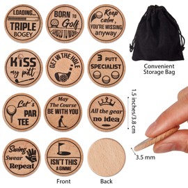 Namalu 12 Pieces Funny Golf Ball Markers Wooden Engraved Golf Markers for the Putting Green Wood Golf Tags Novelty Golf Gift for a Bad Putter Joke Golf Accessories for Men on Father's Day Christmas