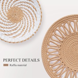 8 Pcs Boho Wall Decor, 12 Inch Rattan Wall Decor Round Handmade Hanging, Rattan Woven Wall Basket Decor for Living Room, Rustic Flat Elegant, Farmhouse, Bedrooms, Table Settings, Kitchen Home