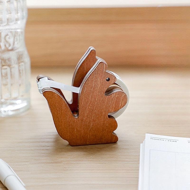 ROLUXENTIA Clear Tape Dispenser - Wooden Squirrel Cute Design for