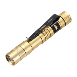 PATIKIL Mini Flashlight with Clip, Super Light Small LED Pen Flashlights Aluminum White Light Torch Battery Powered for Camping Hiking, Golden