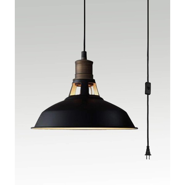 CLAXY Industrial Plug-in Barn Pendant Lighting Black Farmhouse Pendant Light with On/Off Switch 197 Inches Cord
