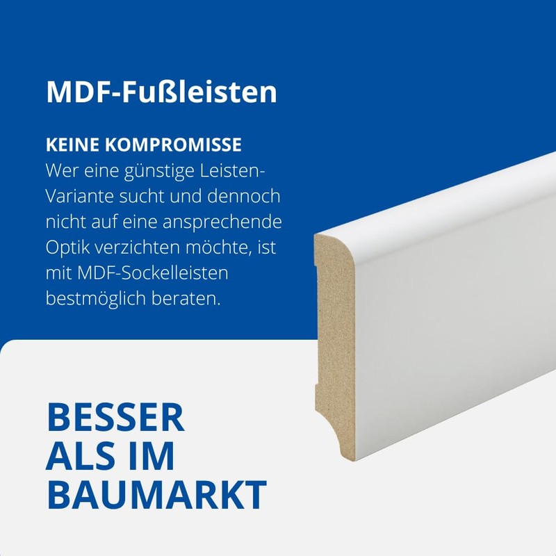 Reese Skirting Boards, Skirting Board, Light Grey MDF, Munich (Rounded),