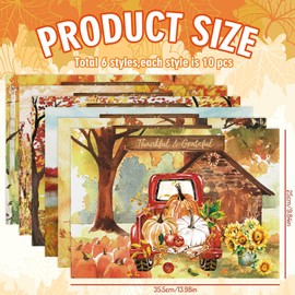 Whaline 6 Designs Fall Paper Place Mats Watercolor Pumpkin Thanksgiving Place Mats Autumn Seasonal Decorative Paper Table Mats for Kitchen Dining Table Party Decoration,60Pcs