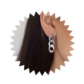 Yheakne Punk Link Chain Earrings Silver Cable Link Earrings Curb Chain Drop Earrings Minimalist Statement Earrings for Women and Girls (Silver)