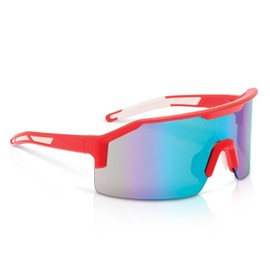 Jackson Safety Maxview+ Safety Glasses - Wraparound Eye Protection for Men & Women - Anti-Fog, Anti-Scratch, Ballistic-Rated, ANSI Z87.1 Compliant - Red Frame with Green Mirror Lens - Pack of 1