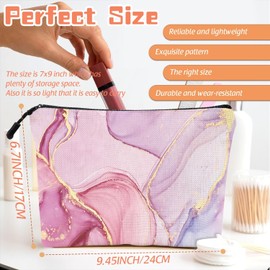 Scribesense Makeup Bag Travel Makeup Organizer Waterproof Cosmetic Bag Pouch with Zipper 6.7x9.45in for Women Female Friend Daughter Mom Sister, Pink And Gold Marble Pattern, 6.7x7.45in