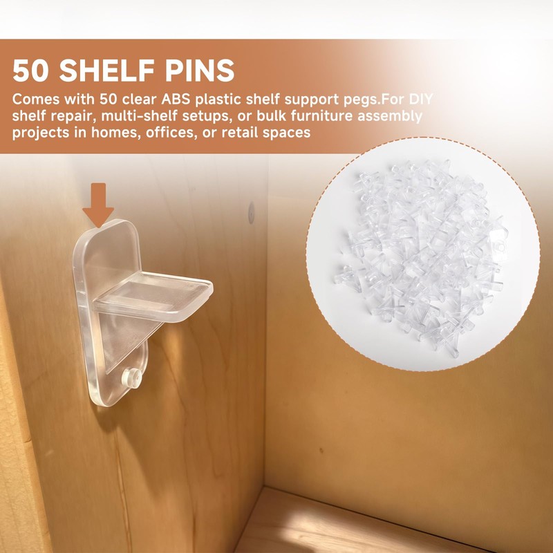 Cutetool (50 Pack) U 10136 Plastic Cabinet Shelf Pegs 1/4